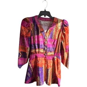 Unbranded vintage wearable art multicolor geometric print dress/tunic top